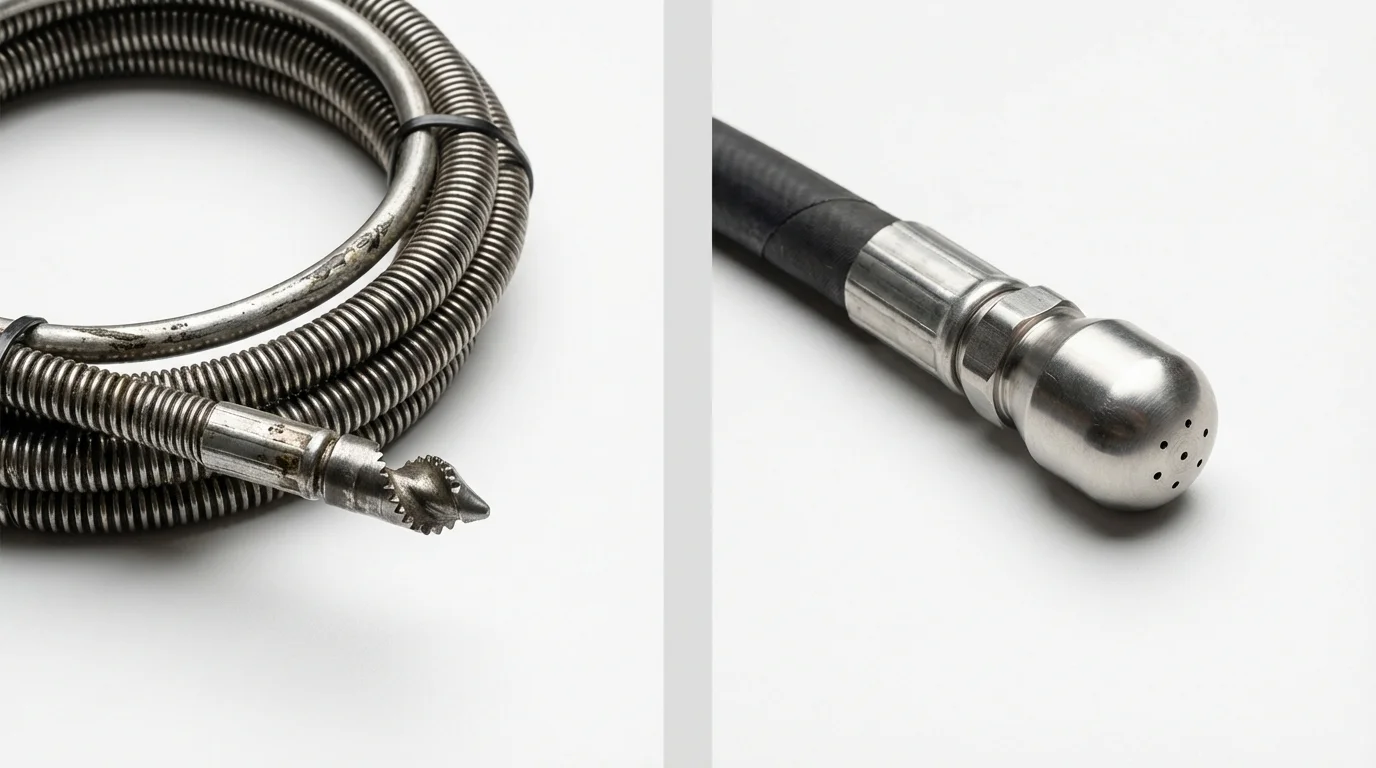 Drain snake cable and hydro jetting nozzle used for drain cleaning in Arlington, TN