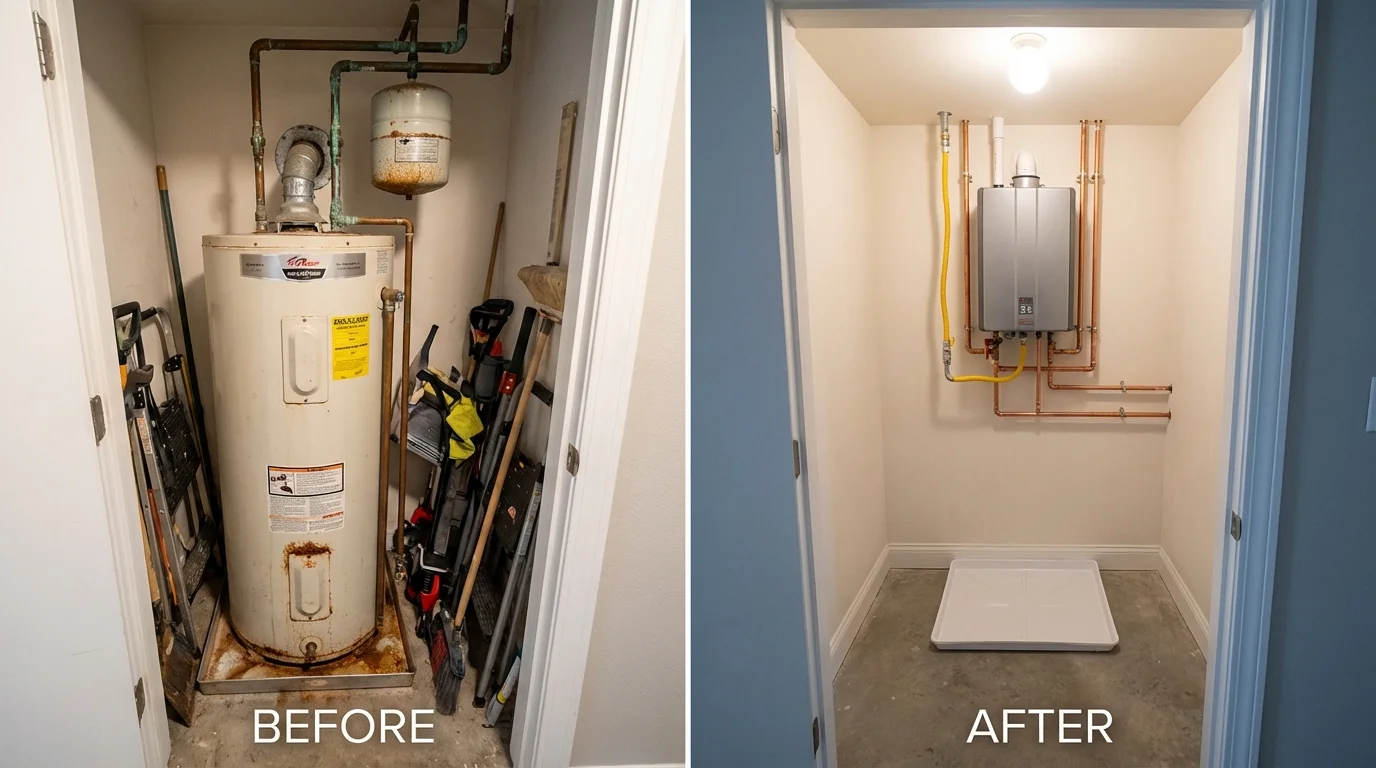 Tank water heater versus wall-mounted tankless unit comparison for Arlington, TN homeowners