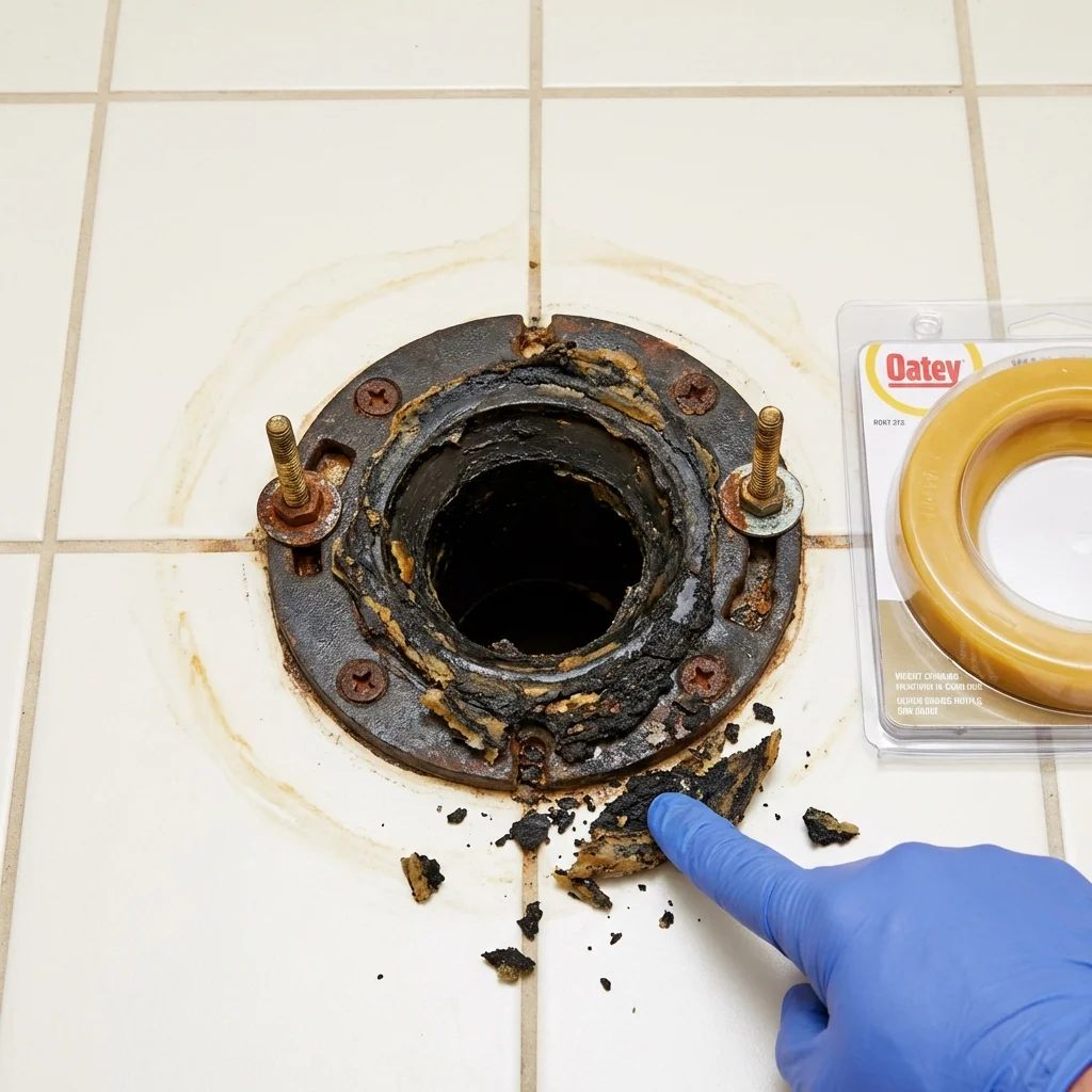 Failed wax ring showing water seepage at the base of a toilet in a Arlington, TN home